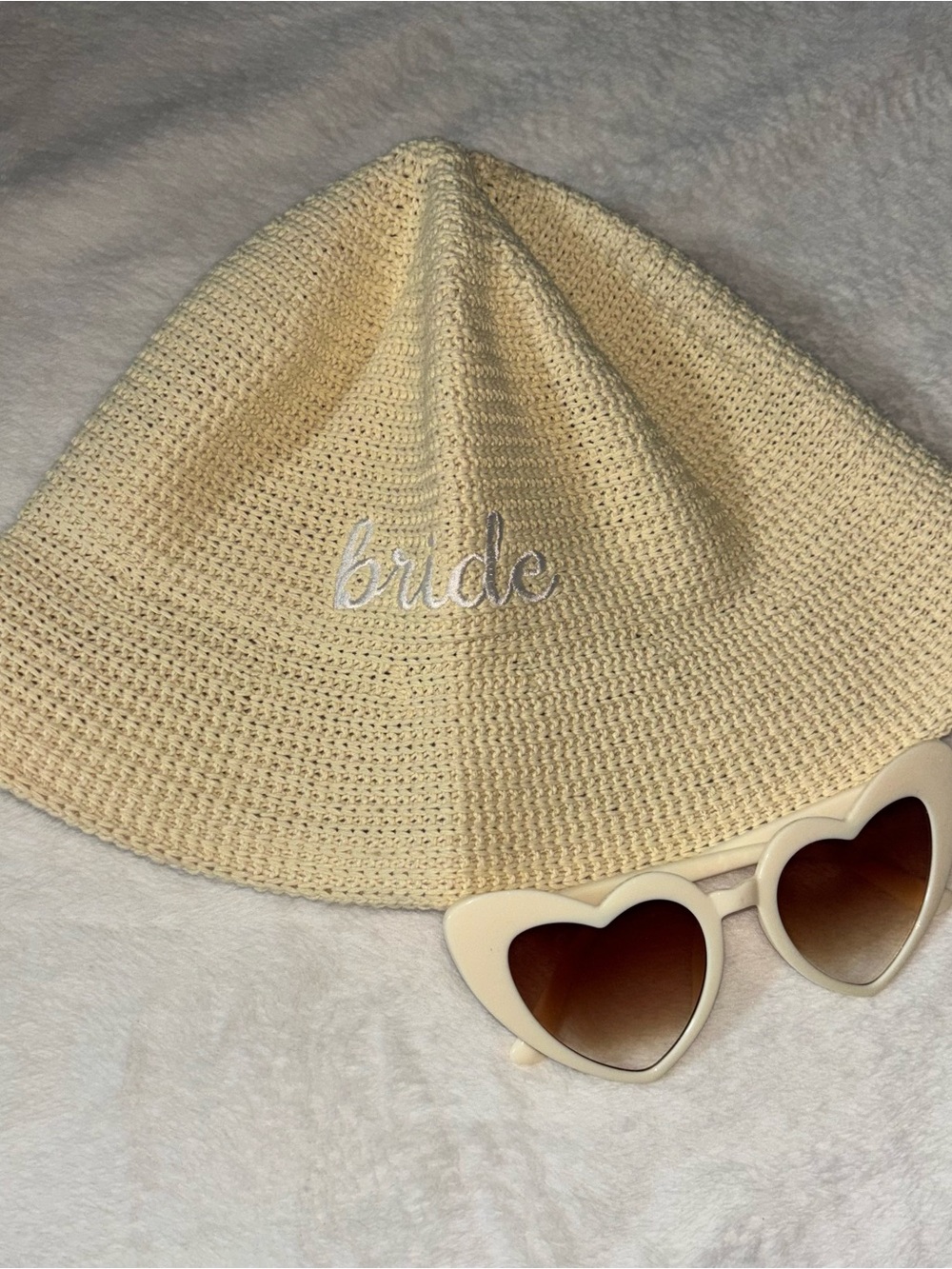 Bride Bucket Hat and sunglasses